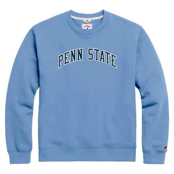 light blue long sleeve crew sweatshirt with arched Penn State